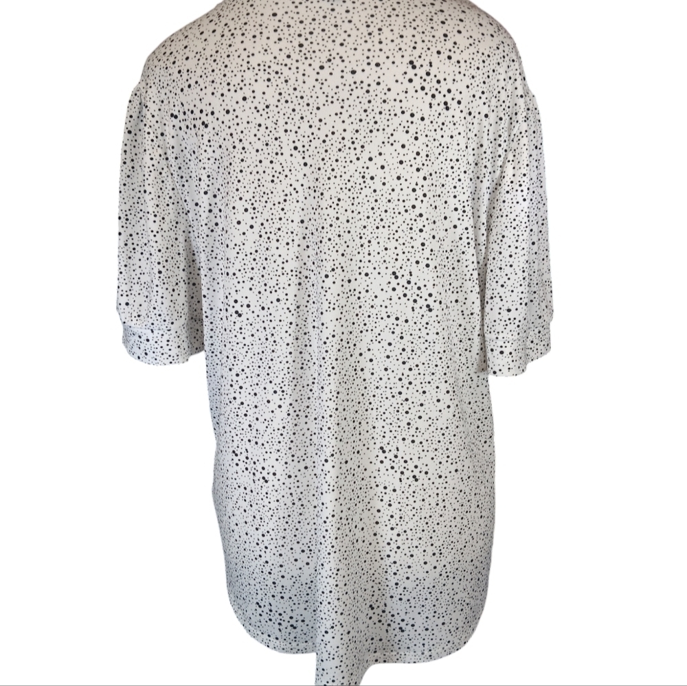 Adrianna Papell Blouse XL Woman’s Size L White Black Polka Dot Short Sleeve - Picture 3 of 6